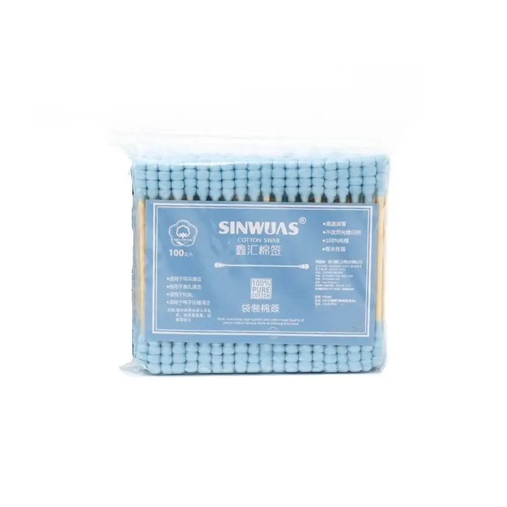 

100 шт./упак. розовые одноразовые ватные палочки с двойной головкой для чистки ушей, деревянные палочки, ватные палочки, медицинские чистящие средства для носа и ушей