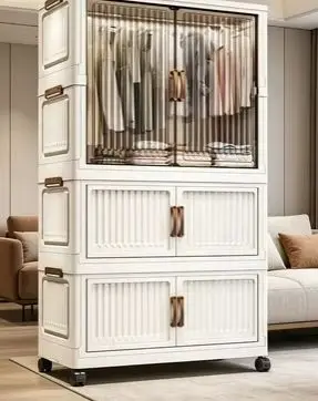Plastic door folding cabinet multi-layer baby wardrobe storage cabinet starting from one piece - view 2