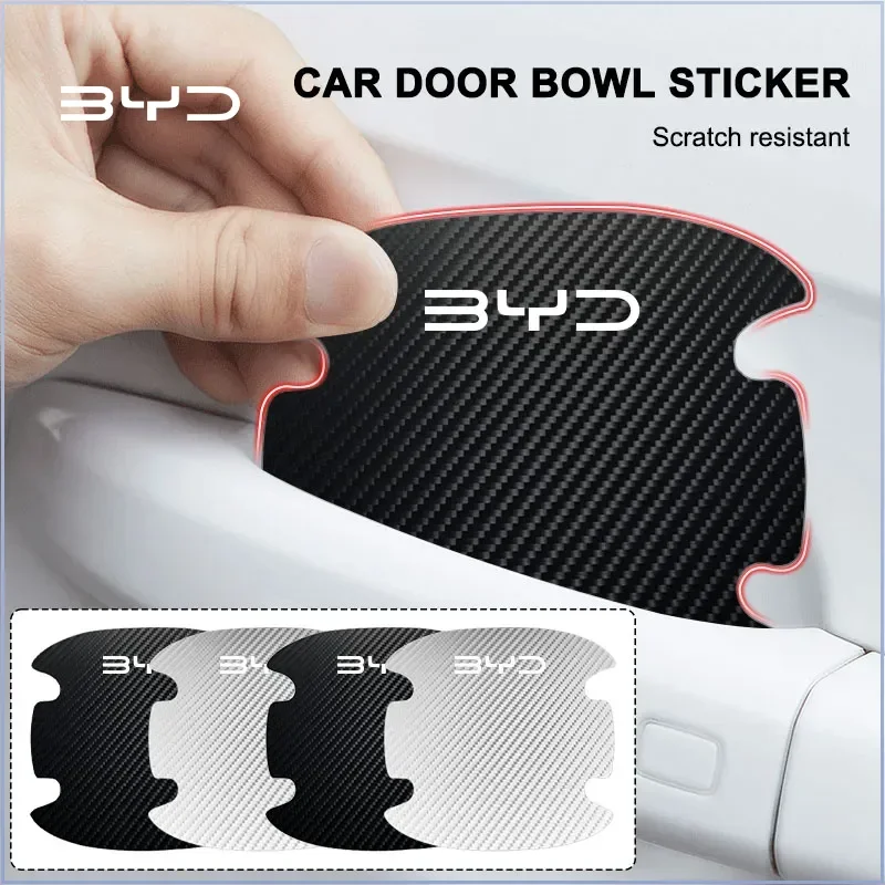4Pcs/Set Car Door Handle Sticker Carbon Fiber Scratches Resistant for BYD Atto3 Seal Seagull F3 E6 Yuan Song Dolphin Valve Stems