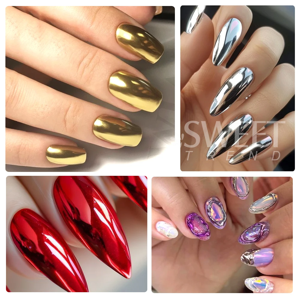 24/26/45 لون كروم مساحيق الأظافر الذهب الفضة لامع مرآة تأثير المجسم مسمار بريق المواد لمستلزمات مانيكير #6