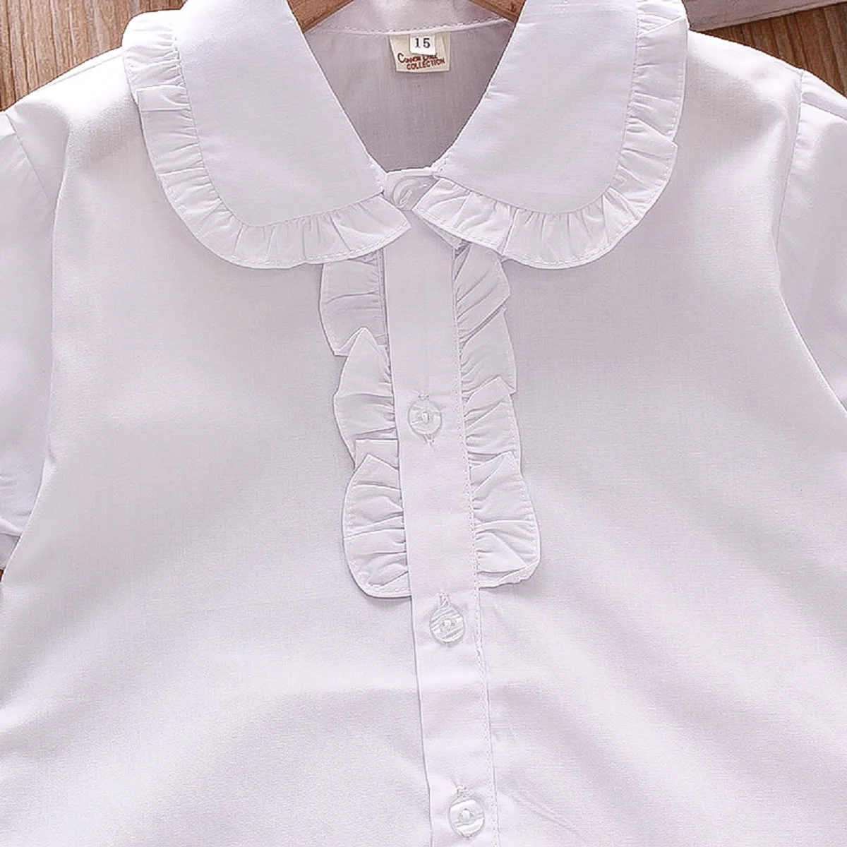 New Summer Baby Girls Shirt Lace Button Fold Bubble Sleeve Solid Color White Shirt With Simple Shirt Casual Style