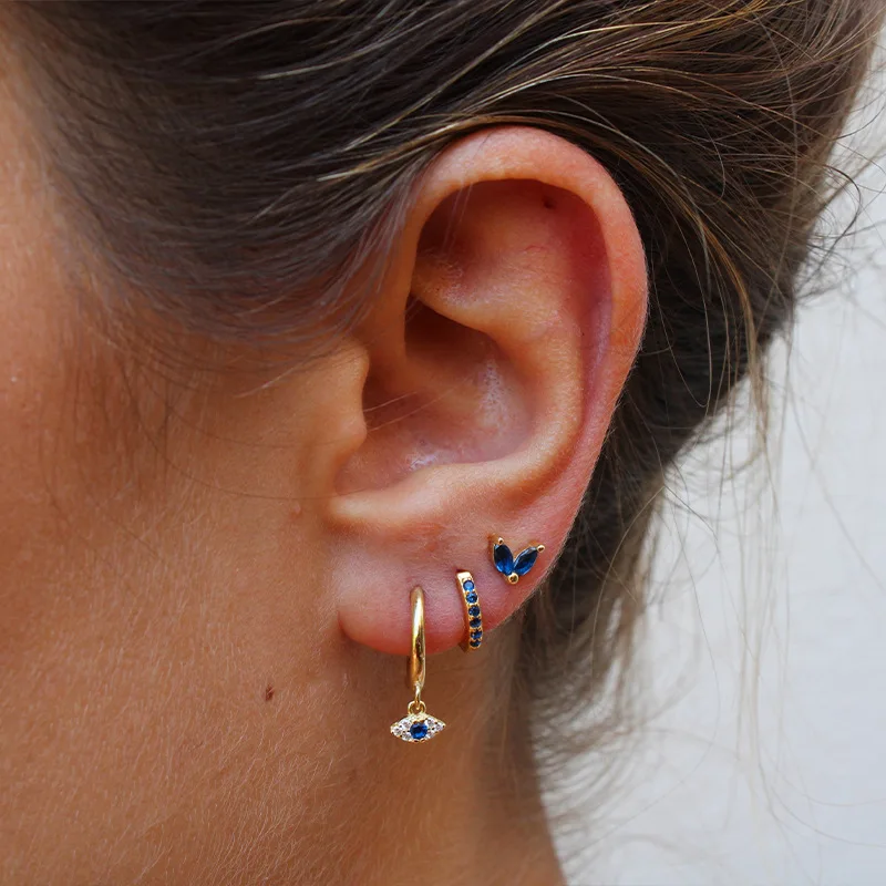 ZAKOL Luxury 3pcs/Set Devil's Eye Hoop Earrings Leaf Stud Earrings Stackable Piercing Earrings Fashion Jewelry for Women