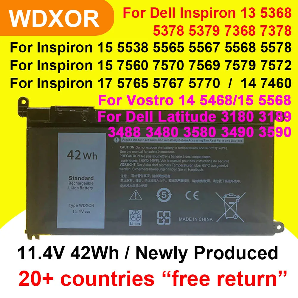 

WDX0R WDXOR For DELL Inspiron 13 5368 5378 5379 14 7460 Latitude 3180 3189 3480 3490 3580 Vostro 14 5468 15 5568 Laptop Battery