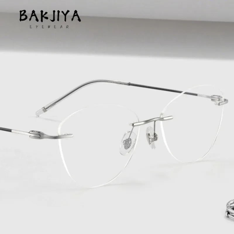 

Fashion Women Rimless Pure Titanium Eyeglasses Oval Butterfly Vintage Large Frame Eyewear Ultra-light Myopia Glasses Frame 2025