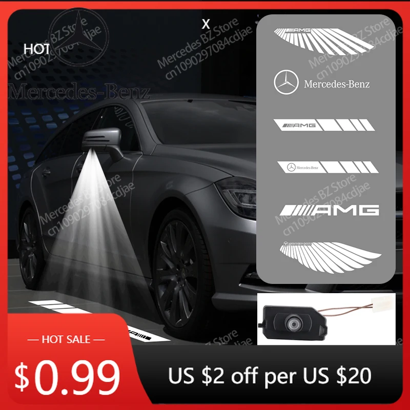 

Car Sticker 2pcs LED Car Rearview Glass Film Ghost Shadow Projector Light For Mercedes Benz W222 W223 W205 W213 C Class E Class