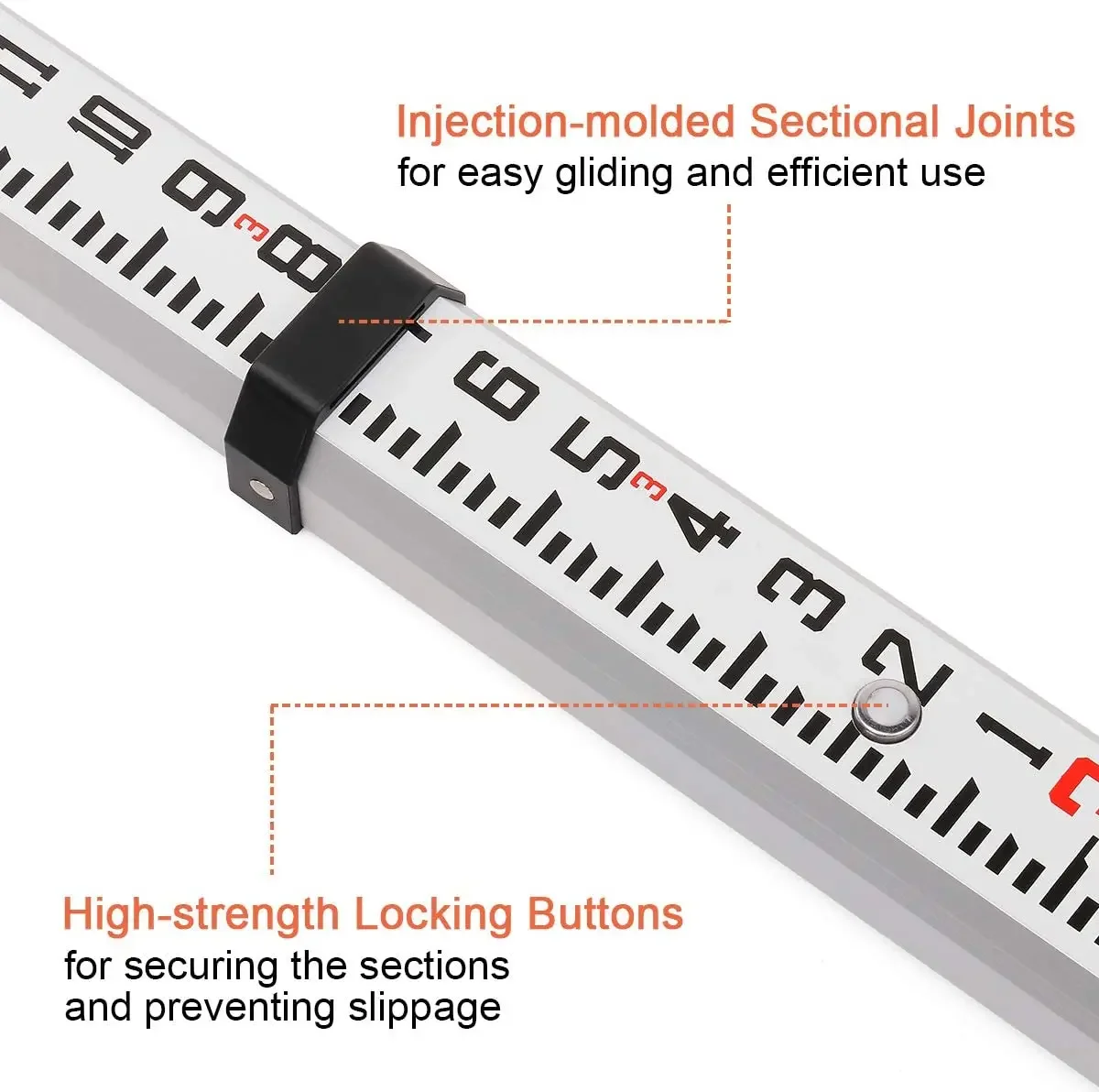 16 - Foot Aluminium Grade Rod -8ths 5 Sections Telescopic with Bubble Level - Waterproof Soft Carrying Bag Included GR5