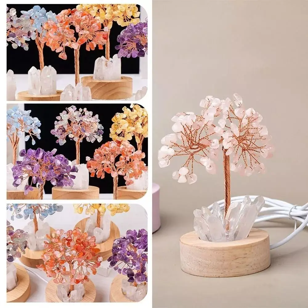 

Handmade Crystal Tree Light with USB Cable Exquisite Crystal Decor Gravel Desk Lamp Gift Office Decor Crystal Money Tree Lamp