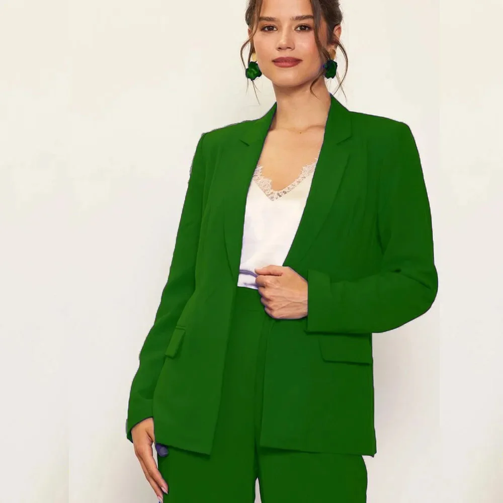 

Formal Green Women's Suits Luxury Slim Fit 2 Piece Jacket Pants Sets High Quality Office Lady One Button Peak Lapel