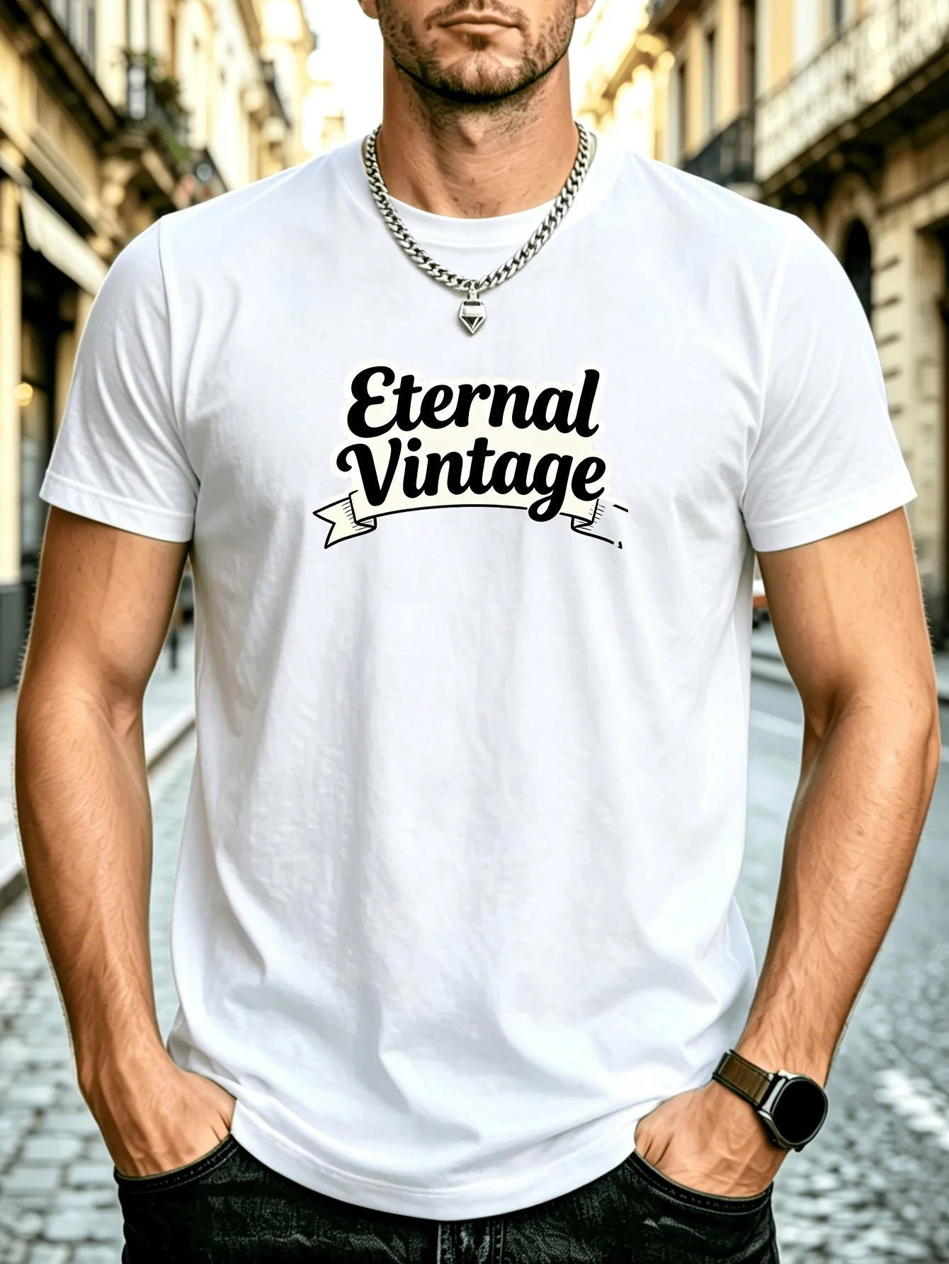 Men'S Eternal Vintage Print Funny T-Shirt Comfortable And Versatile for Casual Daily