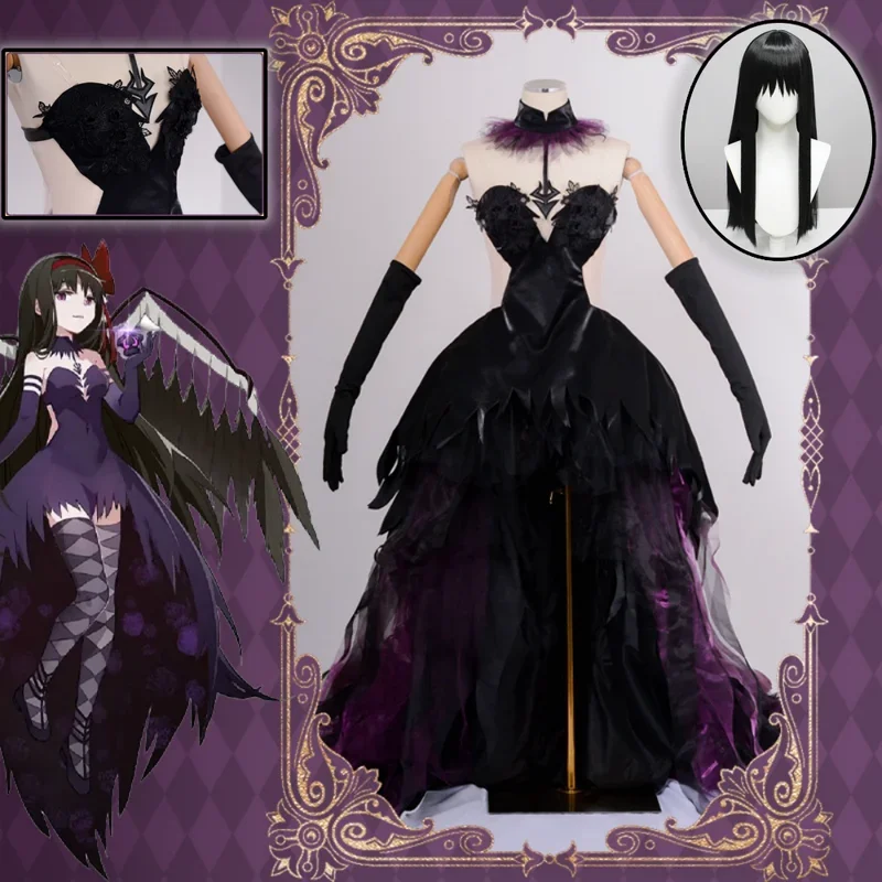 Akemi Homura Cosplay Teufel Akemi Homura Frauen lila Kleid Outfits Anime Puella Magi Madoka Magica Akemi Homura Halloween Anzüge
