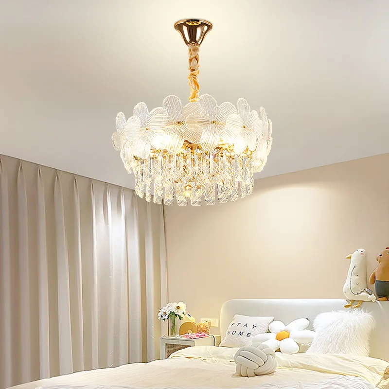 Crystal chandelier French flower shape living room ceiling lamp popular restaurant lamp high-grade