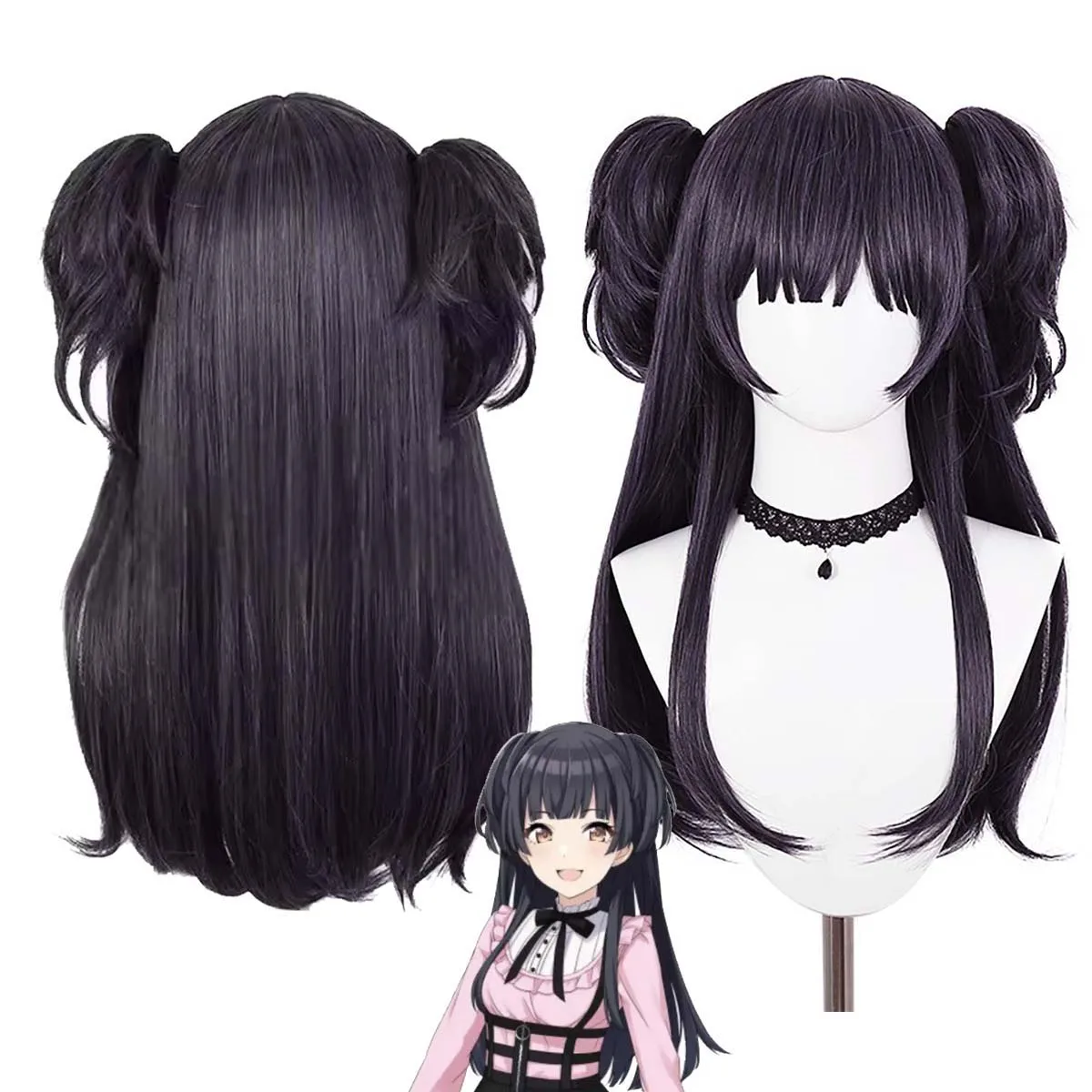 Women Game Idol Master Shining Colors Fuyuko Mayuzumi Long Double Tiger Clips Wig