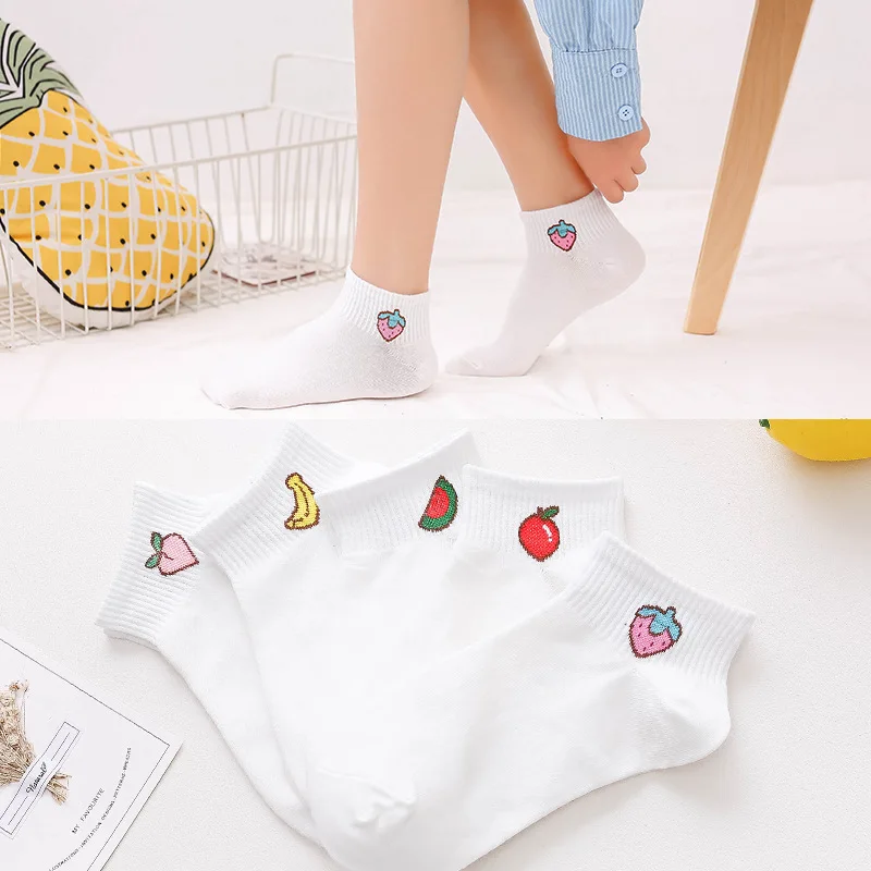 Female Colorful Fruit Invisible Short Woman Sweat Summer Comfortable Cotton Girl Women's Boat Socks Ankle Low