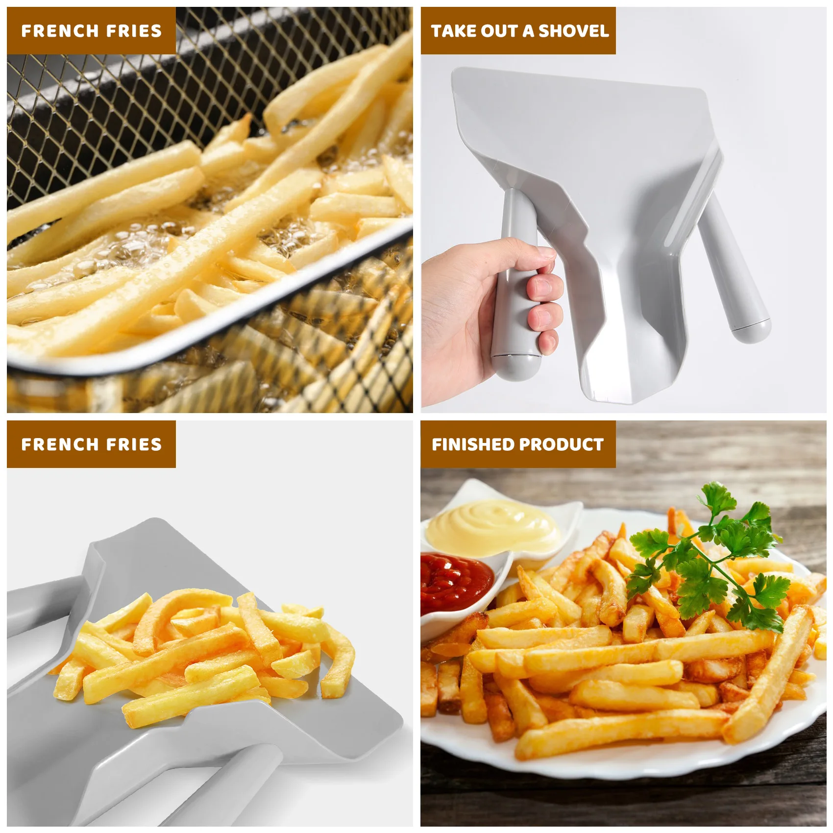 Paletta per trucioli di plastica patatine fritte pala caricatore Chip imballaggio pala imbuto Popcorn Fast Food doppia maniglia