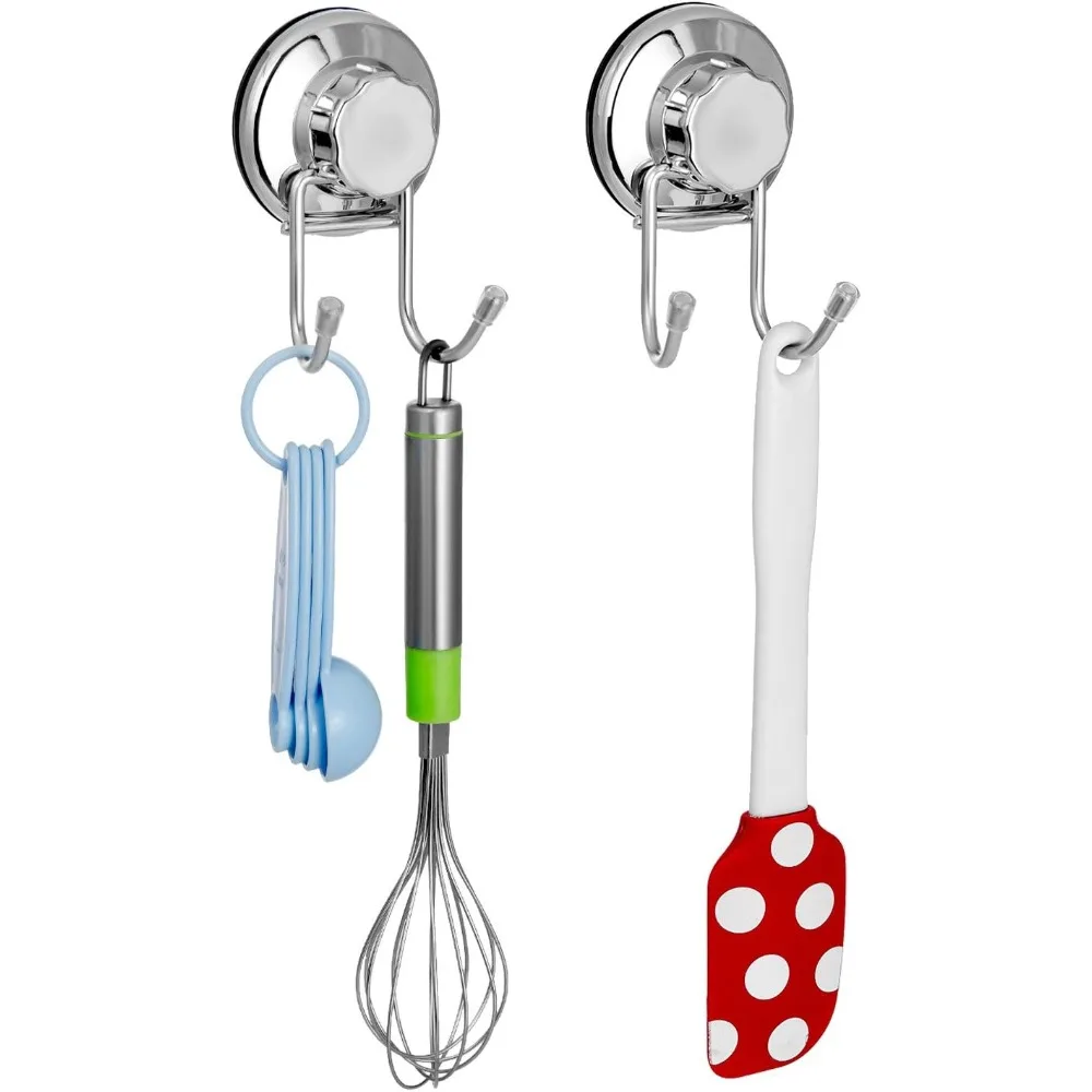 Double Suction Hooks for Smooth Surfaces - Heavy Duty Stainless Steel, 2 Pack