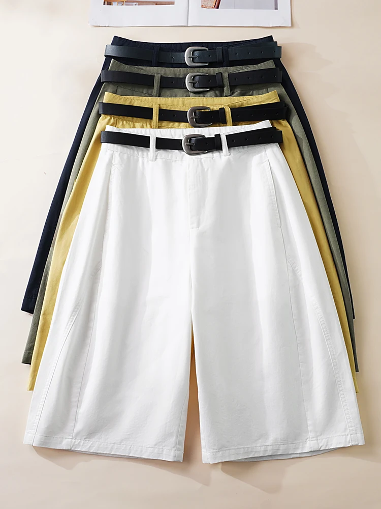 

High Waist Five-Quarter Casual Jeans Women's Summer Thin New Loose Wide Leg Short Pants Commute Style Korean Version Cotton D...