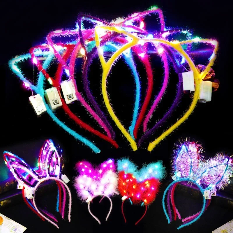 

6pcs Led Glow Cat Bunny Ear Horn Hairbands Light Up Flash Headband Women Girl LED Neon Birthday Carnival Party Accessories