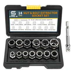 14 Piece Nut Screw Remover Extractor Removal Tool Kit 6-19mm Socket Bolts Nuts Screws Remover Tool Set