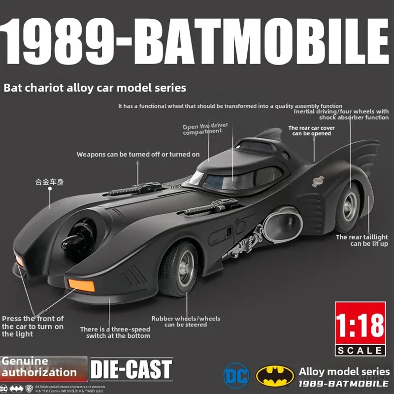 [CubeFun]1:18 I989-BATMOBILE Bat Chariot Alloy Car Model The Second Generation Sound And Light Pull-Back Toy Car Boys Gifts