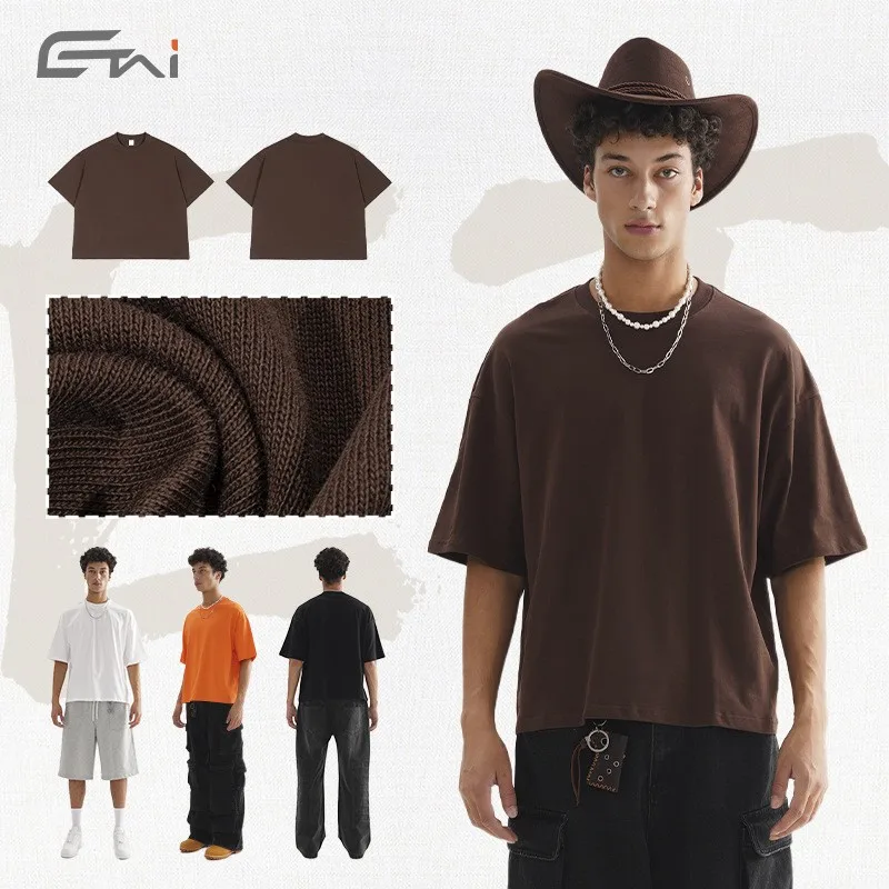 Summer Men's Clothing Fit Short Sleeve Oversized Neck T Shirt Drop Shoulder Streetwear