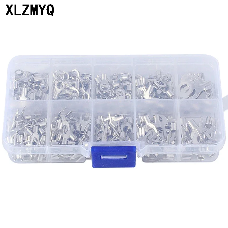 320Pcs/Box 10 In 1 Terminals Non-Insulated Ring Fork U-type Brass Terminals Assortment Kit Cable Wire Connector Crimp Spade