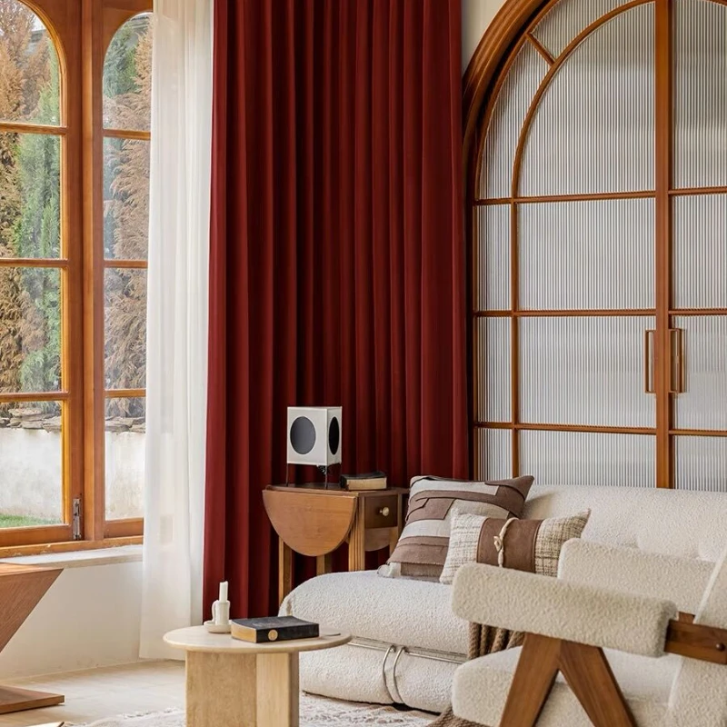 European Luxury Bedroom Blackout Velvet Curtains, High-End Red Velvet Fabric Insulation, Noise Reduction, Living Room