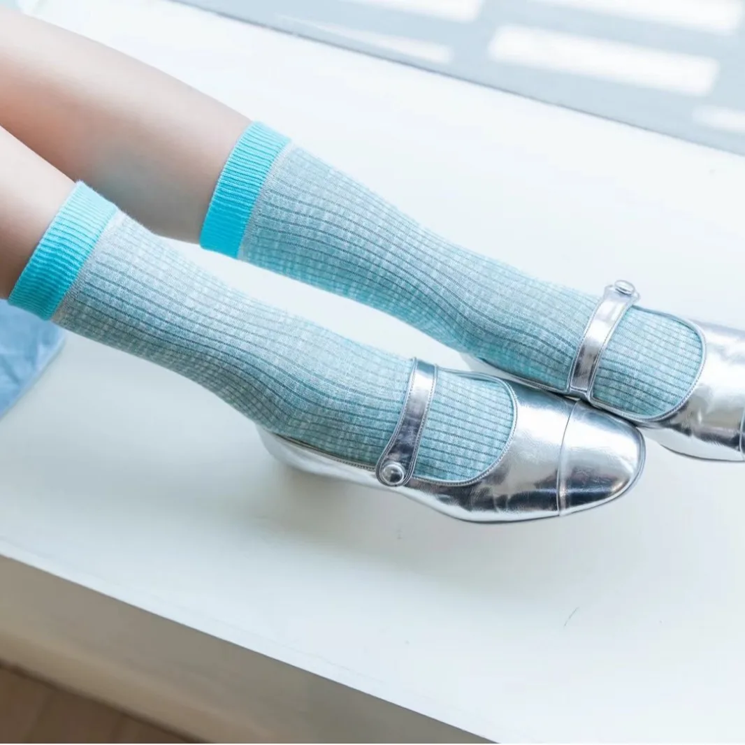 جوارب كورية ksox للربيع والصيف وصلت حديثًا جوارب نسائية رفيعة وناعمة قابلة للتنفس جوارب طويلة عصرية ملونة من Dongdaemun #5