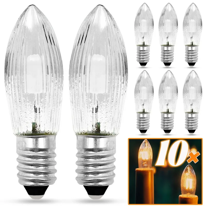 10PCS LED Filament Bulb E10 Warm White Edison Retro Candle Light Blubs Glass Bulbs Tapered Candles Replacement Bulbs