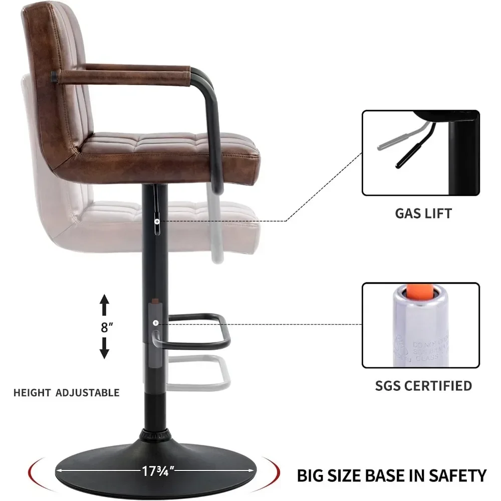 Tabouret de bar en similicuir, 30 pouces, avec piste de comptoir réglable, design moderne, pour bar à percussion hydraulique, lot de 2