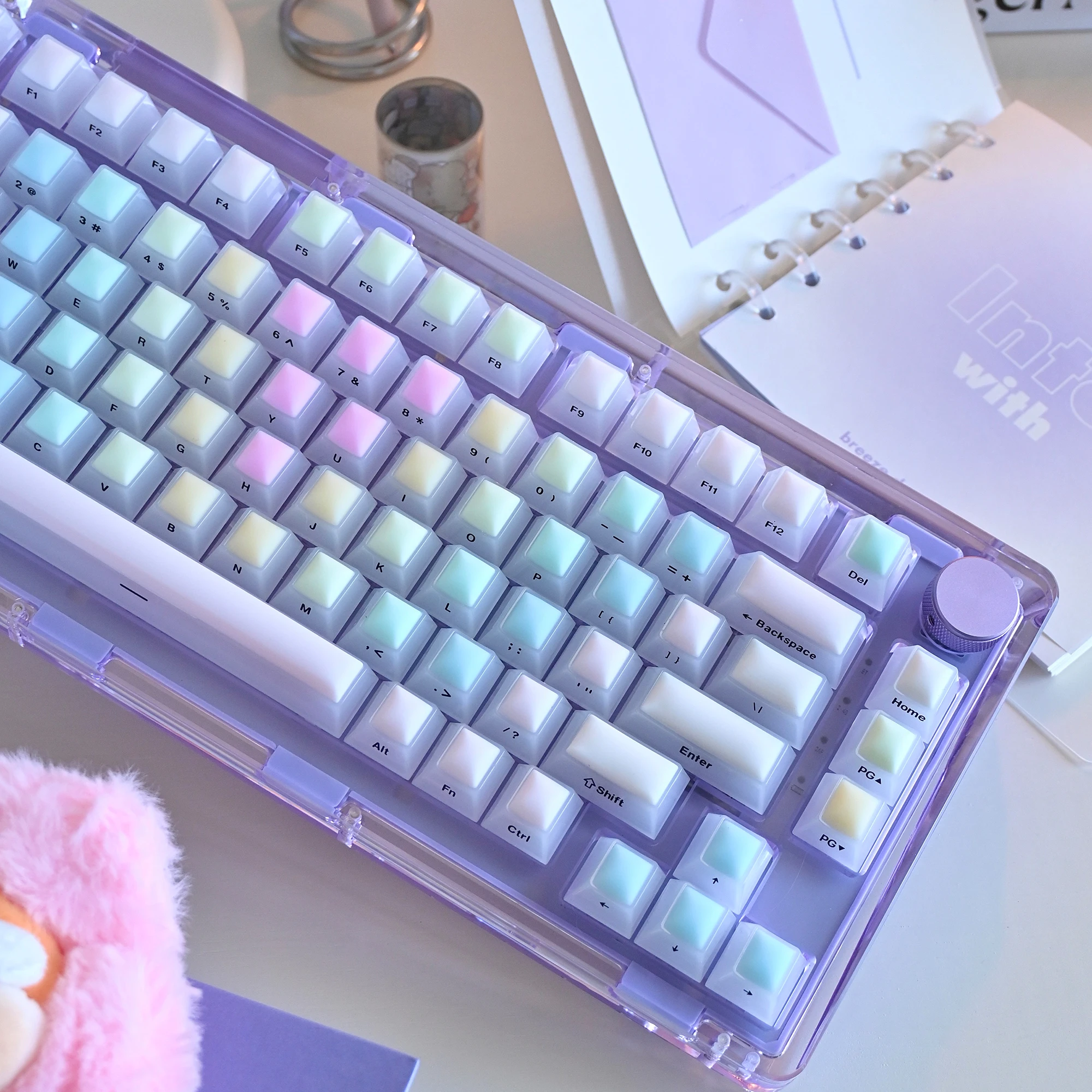 Silicone Keycaps Rainbow Fudge Original Height Side Engraved Mechanical Keyboard Caps Manicure Long Nails Crosshairs 124 Keys