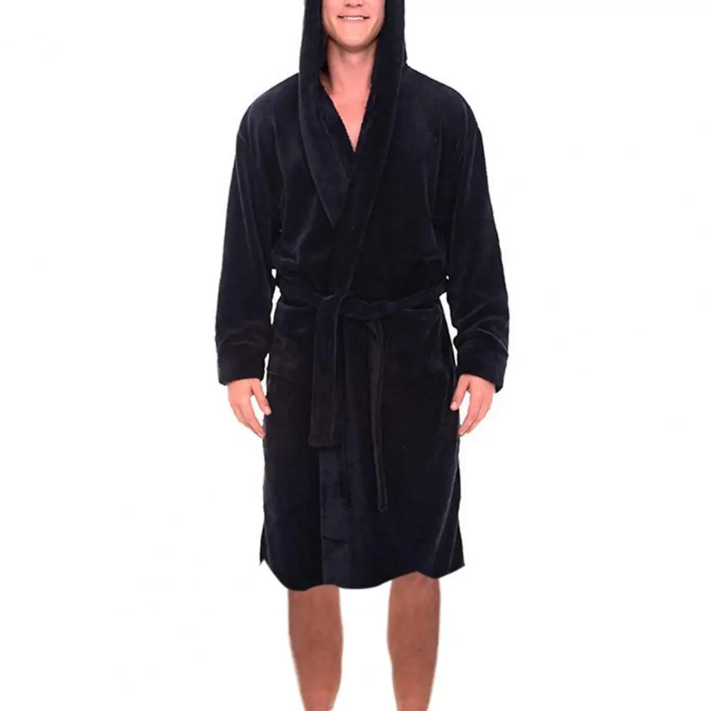 Korallen Fleece Männer Bademantel Herbst Und Winter Fleece Mit Kapuze Bademantel Winter Lange Robe Kimono Strickjacke Herren Bademäntel Homewear