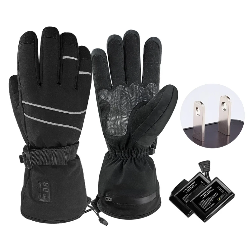 Heated Cycling Gloves Touch Screens Thermal Gloves Windproof Winter Warm Gloves X5QF