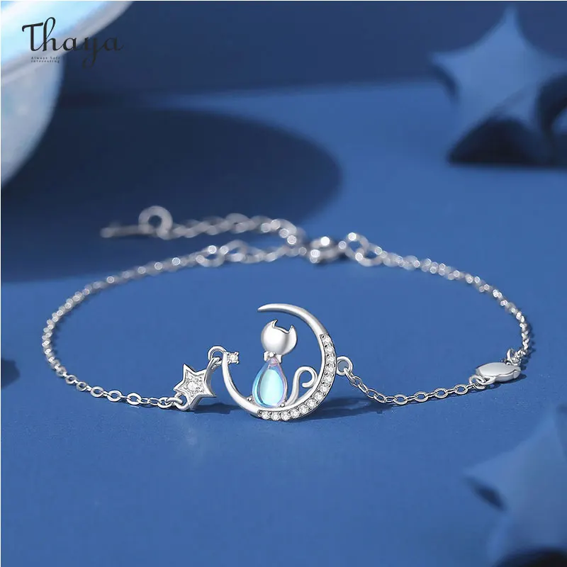 

Thaya Silver S925 Jewelry Elegance Cat Bracelet for Women Moonstone Luxury Chain Bracelet Engagement Party Female Accessories