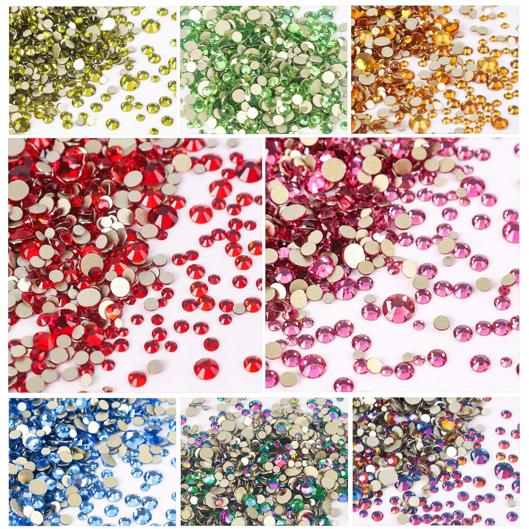 

SS4-SS20 Gold Flat Back Rhinestones Mix Sizes Glitter Stones Crystal Rhinestone For Craft 3D Nail Art Accessories Decorations