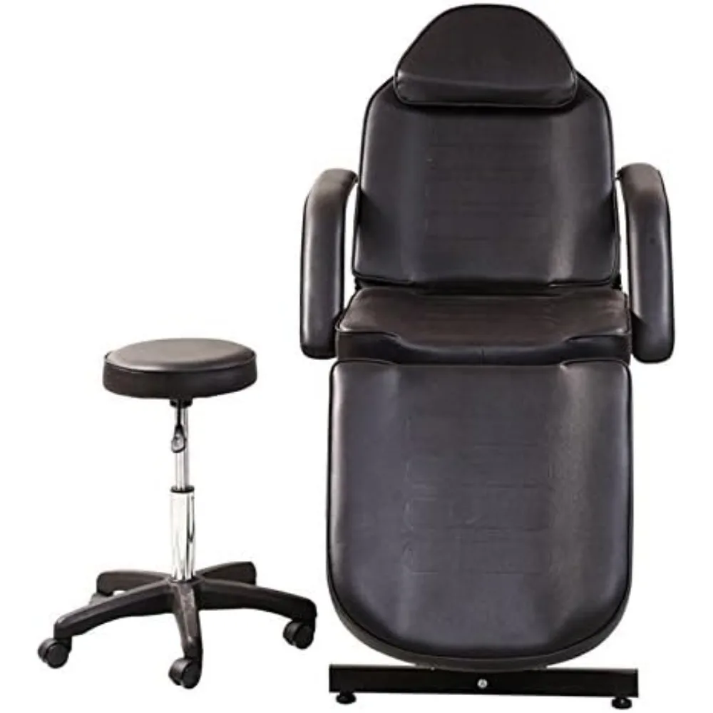 

Salon Beauty Massage Table Bed Barber Chair with Stool Black