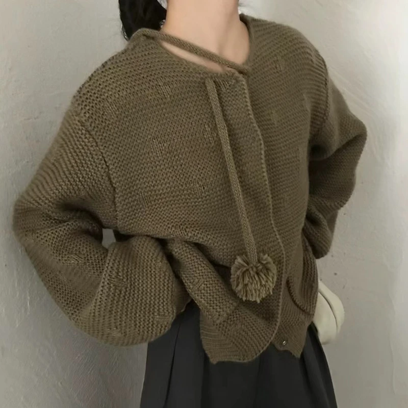 Nowość 2025 Koreański Styl Jesień Zima Damski Rozpinany Sweter Casualowy Luźny Kardigan z Okrągłym Dekoltem Długi Rękaw Dzianinowy Sweter Y18