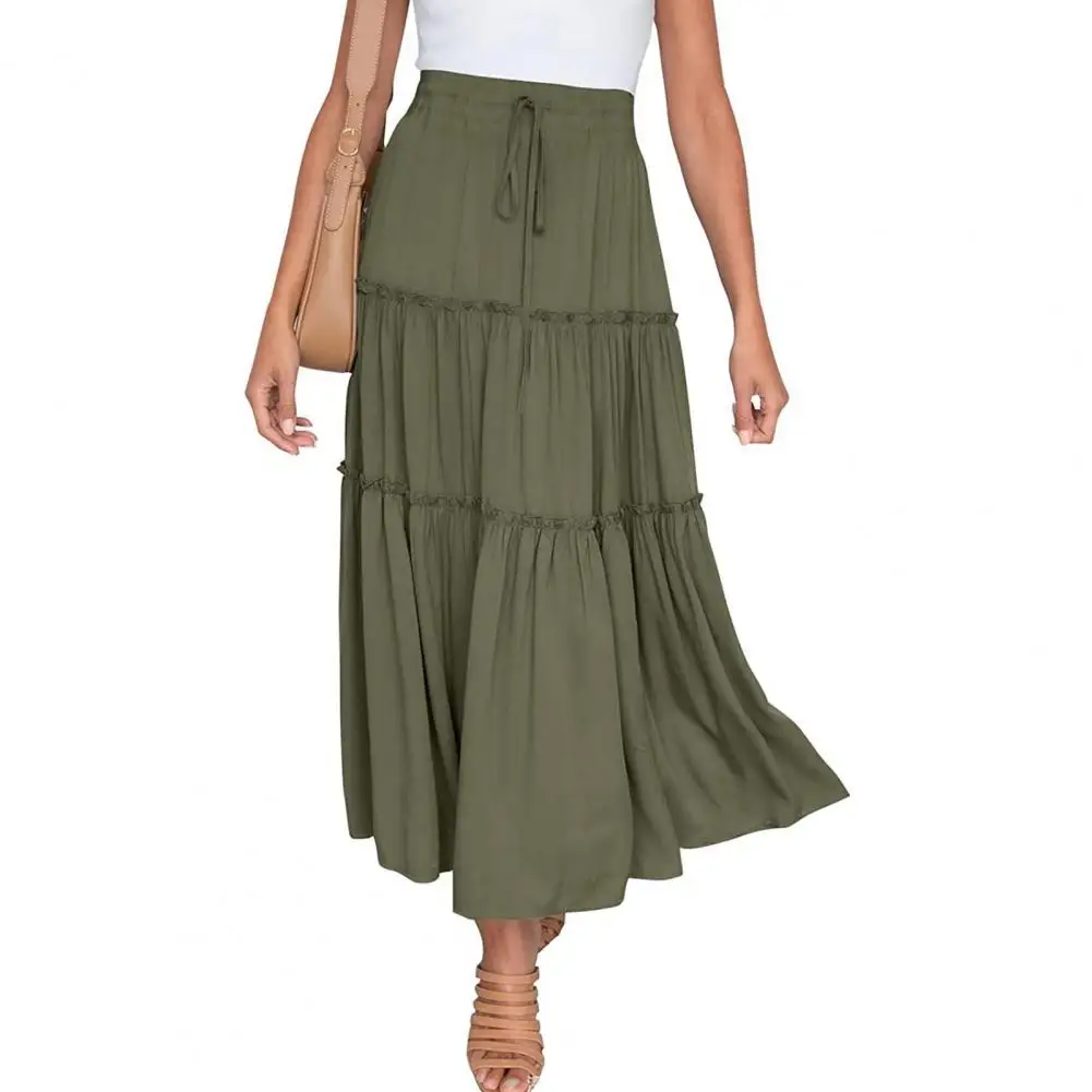 Vrouwen Rok Hoge Taille A Lijn Ruches Schommel Strand Maxi Rok Geplooid Grote Zoom Elastische Boho A Line Strand Maxi Rok Faldas