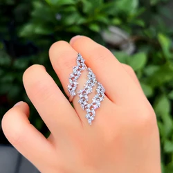 CWWZircons Adjustable Multiple Cubic Zirconia Leaf Shape Big Long Wrap Finger Ring for Women Luxury Wedding Jewelry Gifts J0195