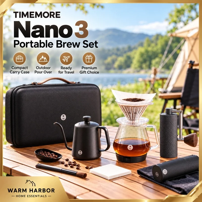 TIMEMORE Nano 3 Portable Pour Over Coffee Set Outdoor Camping Travel Brewing Kit Carry Case Gift Box Hand Grinder for Home Use