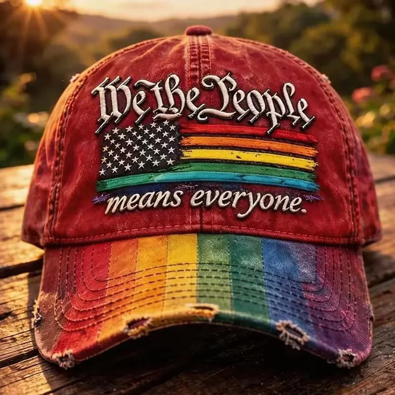 USA 'We the People Means Everyone' Letter Rainbow 3D Digital Print Baseball Cap Vintage Distressed Washed Sun Hat for Men Women