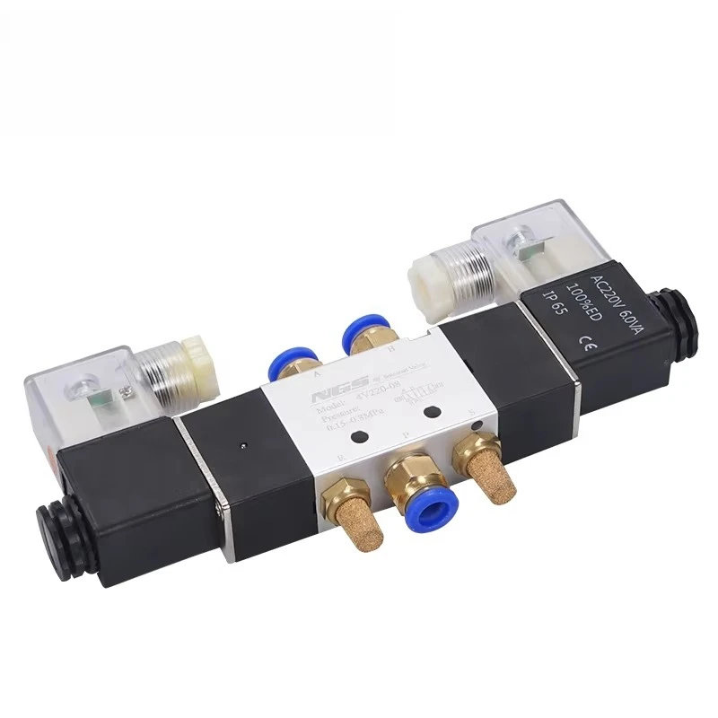 5/2 5/3 Way Pneumatic Double Pilot Coil Dual Air Solenoid Valve 4V220-08 06 24V DC 4V320-10 AC220V 4V420-15 4V230C 4V330C 1/2