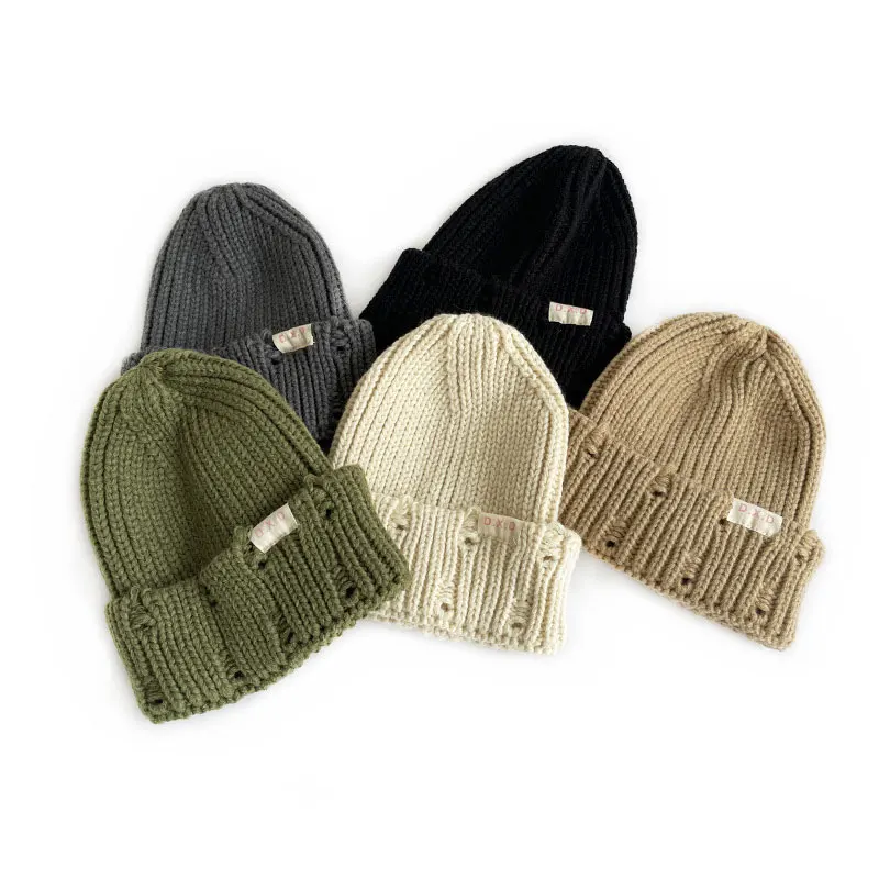 Kids Knitted Hats New Children\'s Hat Autumn Winter Fashion Letter Pullover Caps for Boys Girls Baby Woolen Hat Warm Accessories