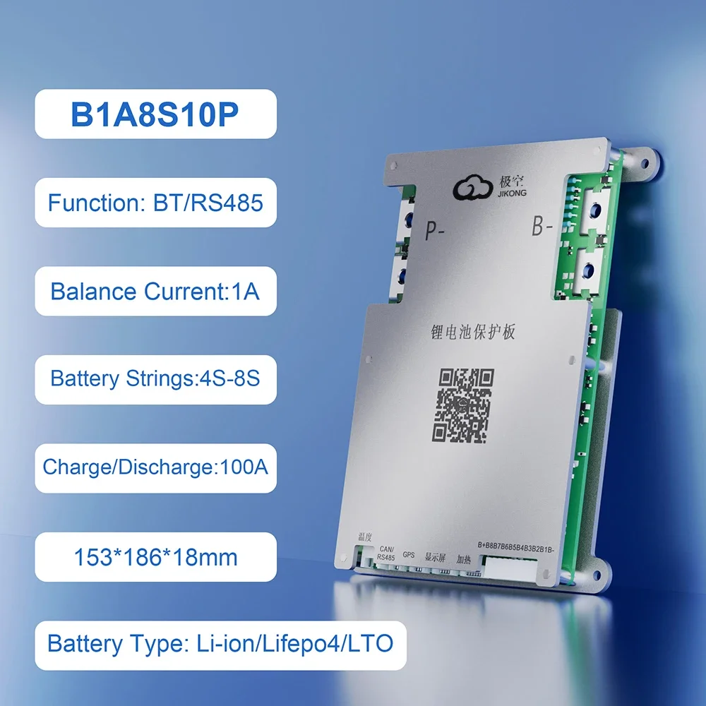 Jikong BMS B1A8S10P 1A แบบแอคทีฟบาลานซ์24V 100A LifePo4แบตเตอรี่ Li-ion LTO ระบบจัดการแบตเตอรี่ BT CAN RS485 NTC Smart jkbms