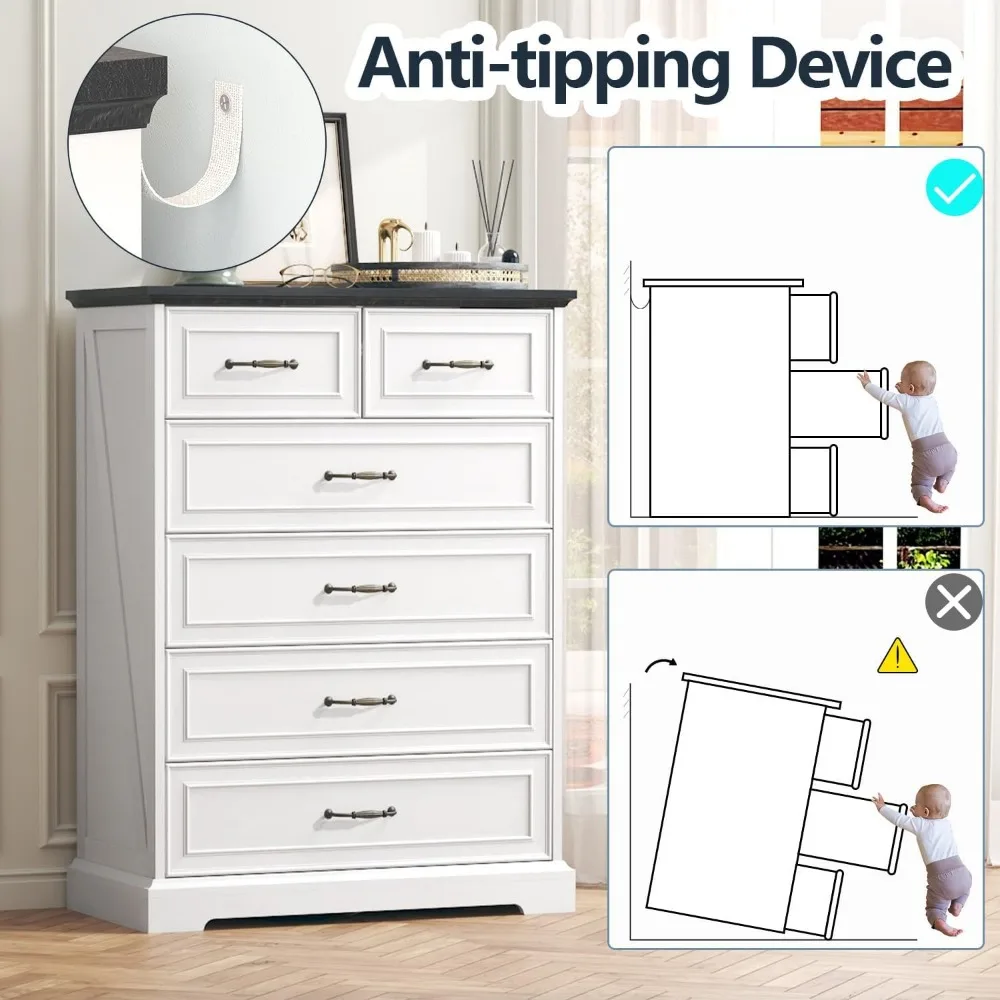 Comò per camera da letto, cassettiera in legno, cassettiera rustica per fattoria con cassetti e maniglie in metallo, organizer moderno