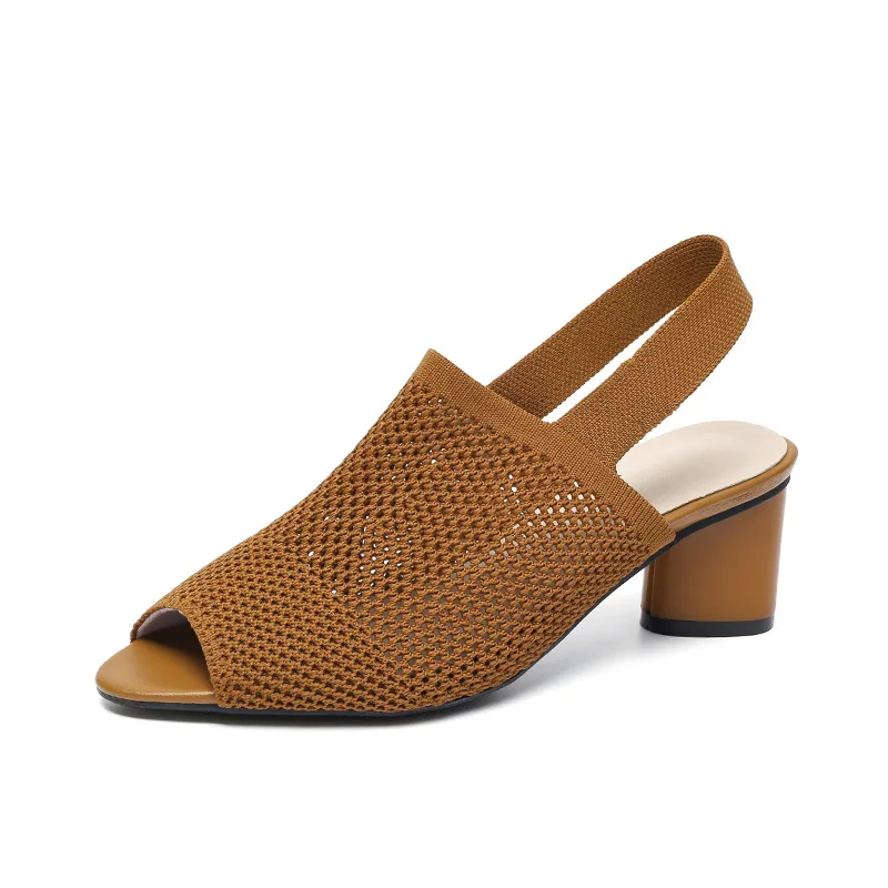 

Fish Mouth Hollowed Out High-heeled Sandals for Women Summer Thick Heeled Sandals Women's Back with A Straight Strap for Women