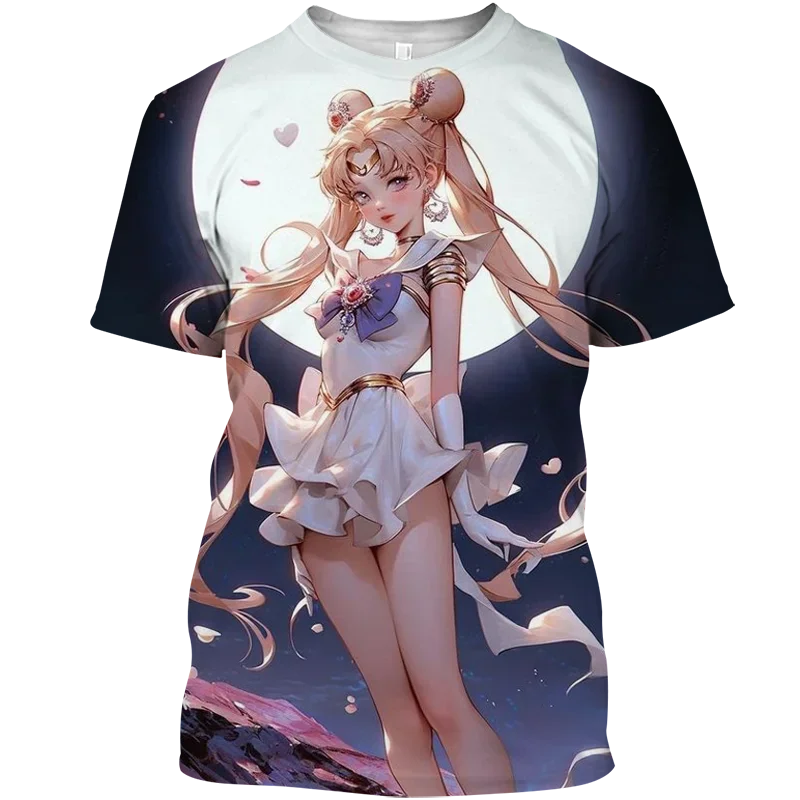 2026 Street Wear T-shirt Funny T-shirt Sailor Moon Street Wear Top female 3D Printed Female Graphic Anime Girl y2kMen's Clothing