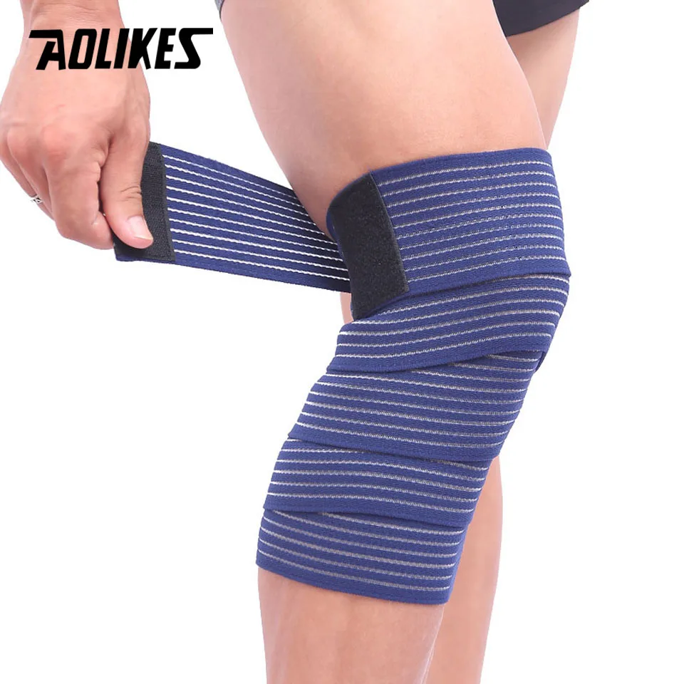 AOLIKES 1PCS ผ้าพันแผลยืดหยุ่นเทปกีฬาเข่าสายรัด Shin GUARD การบีบอัดสําหรับข้อเท้าขาข้อมือ