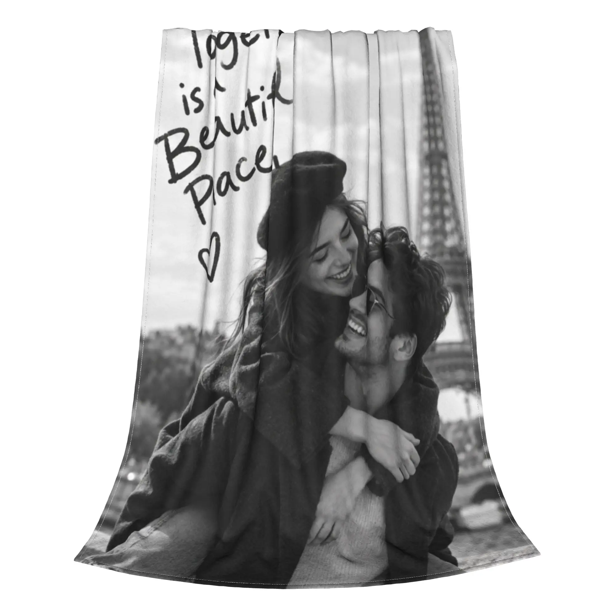 1PC Home Eiffel Tower Hug Custom Photo Personalized Blanket Throw Super Cosy Plush Living Room Sofa