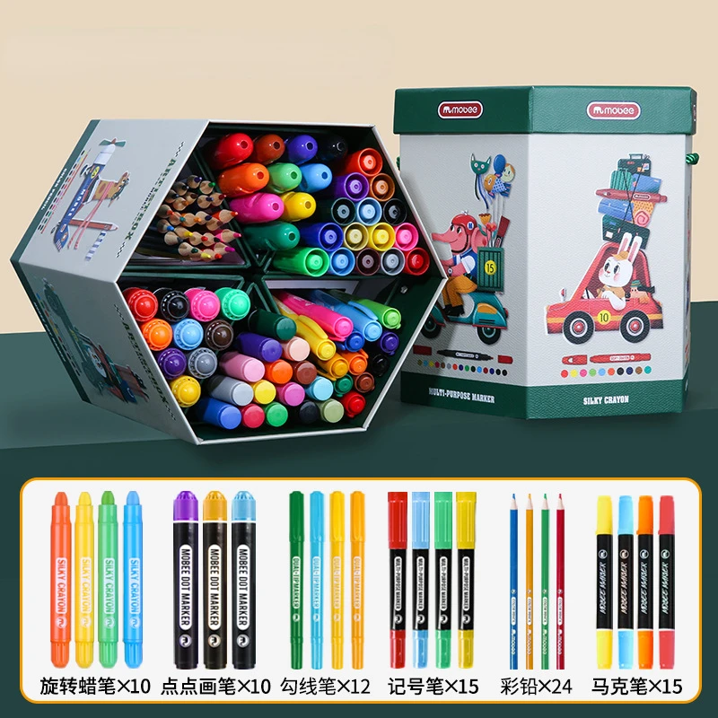 

Complete Stationery Set with Crayons and Watercolor Pens, Ideal for Students and Children, Perfect Gift Box for Painting