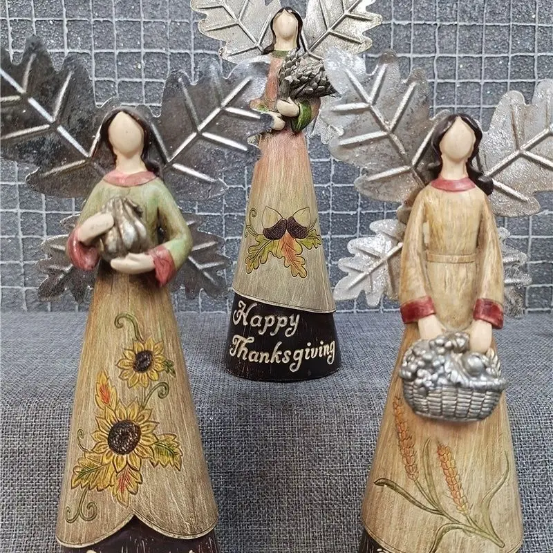 

Home Decoration Hand-painted Carved Iron and Resin Figures Angel Crafts Retro Vintage Ornaments